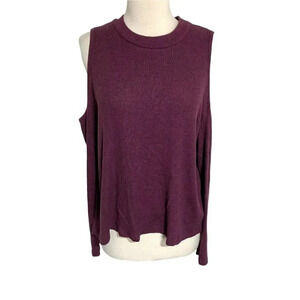Californian Stitch XL wine cold shoulder ribbed long‎ sleeve top